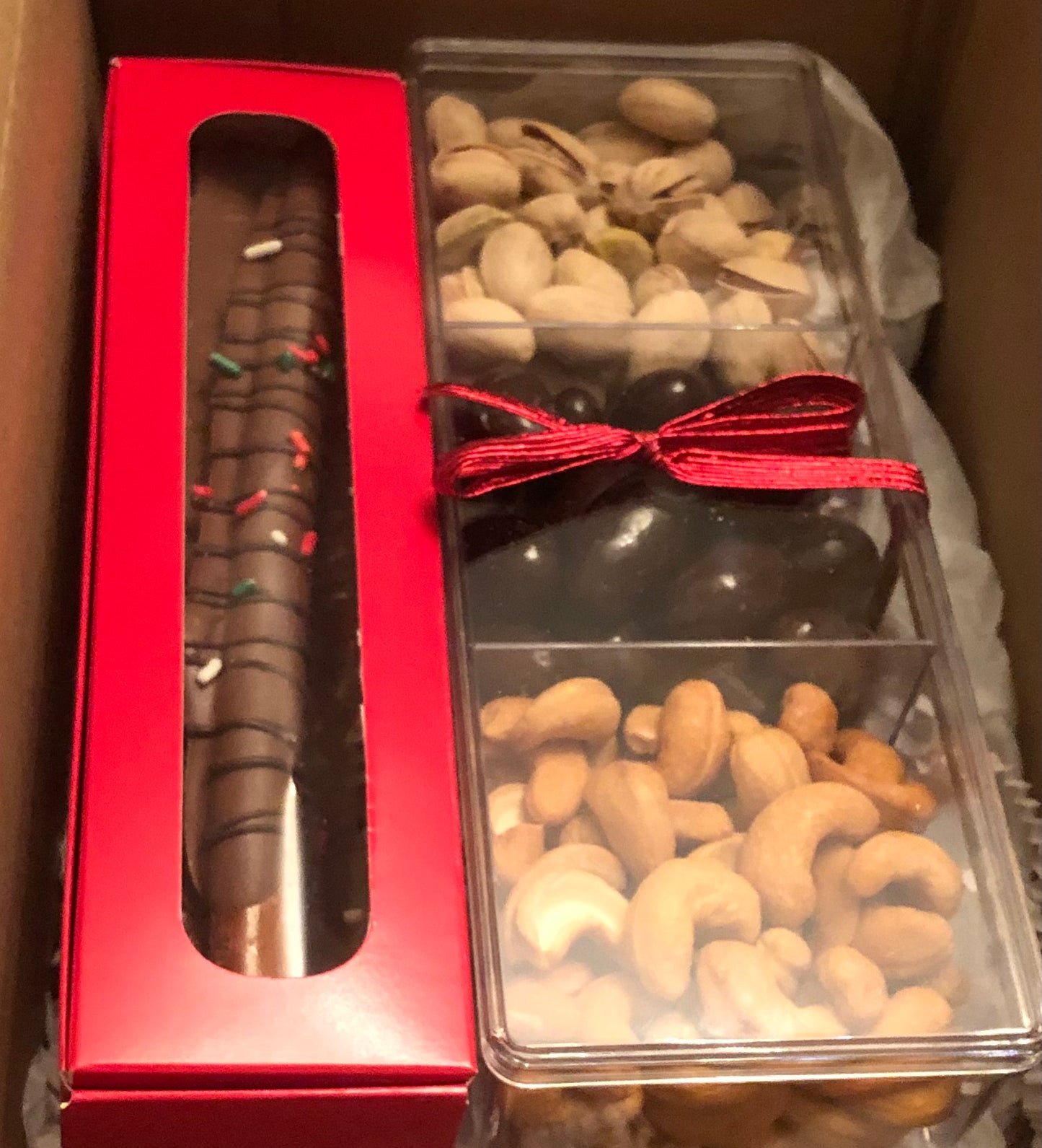 Holiday Nuts & Chocolate Dipped Pretzels Gift