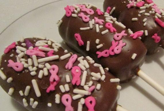 Mona's Chocolate Covered Marshmallow Pink Ribbon Pops